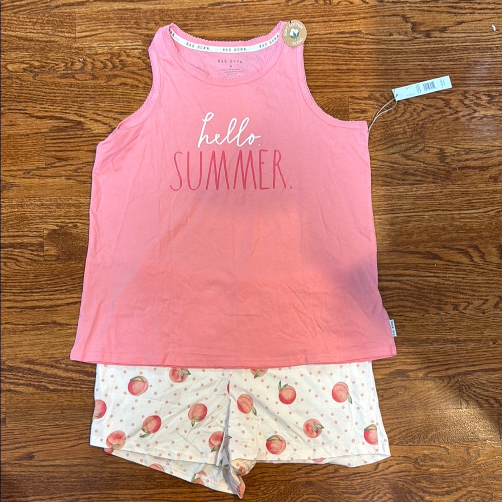 Rae Dunn Pink and White Pajama Set for Summer
